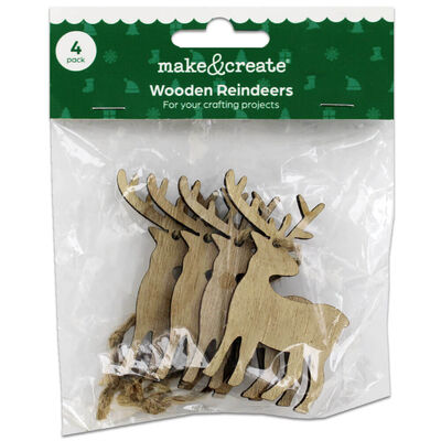 Wooden Hanging Reindeer Decorations: Pack of 4 image number 1