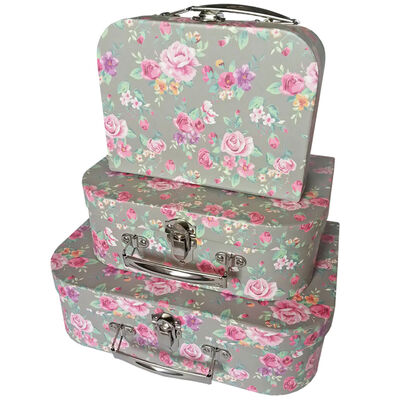Vintage Floral Storage Suitcases: Set of 3 image number 1