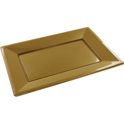 Gold Plastic Platter Plates - 3 Pack image number 1