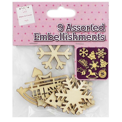 Assorted Wooden Embellishments: Pack of 9 image number 1