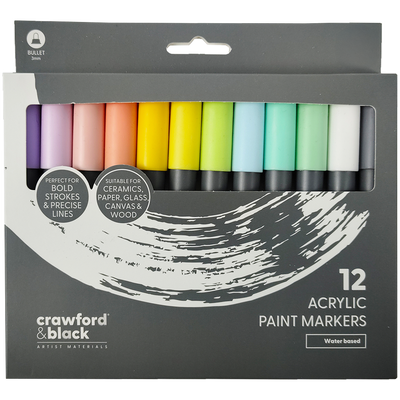 Crawford & Black Acrylic Paint Pastel Markers: Pack of 12 image number 1