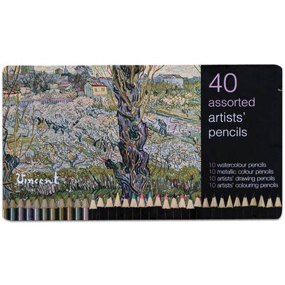40 Assorted Artist Pencils: Van Gogh View of Arles, Flowering Orchards image number 1