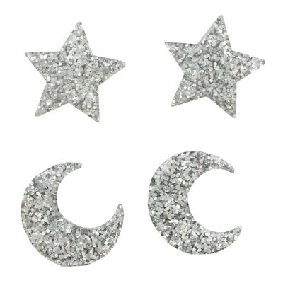 Silver Glitter Star and Moon Embellishments - 4 Pack image number 2