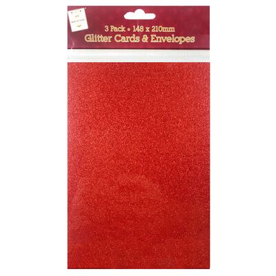 A5 Red and Gold Glitter Cards and Envelopes: Pack of 3 image number 1