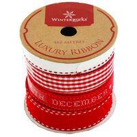 Red and White Luxury Christmas Ribbon: Pack Of 4