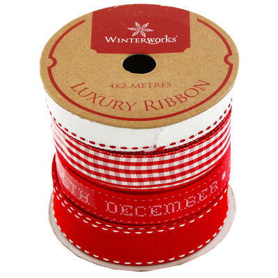 Red and White Luxury Christmas Ribbon: Pack Of 4 image number 1