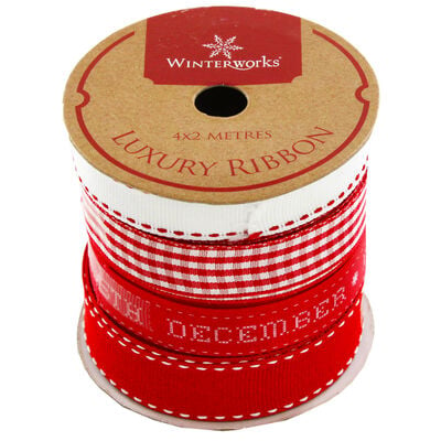 Red and White Luxury Christmas Ribbon: Pack Of 4 image number 1