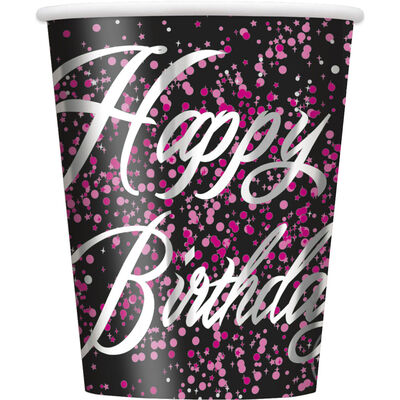Black Pink Happy Birthday Paper Cups - 8 Pack image number 1