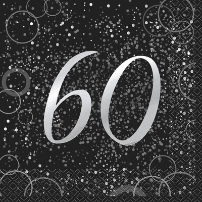 Black Silver 60th Paper Napkins - 16 Pack image number 1
