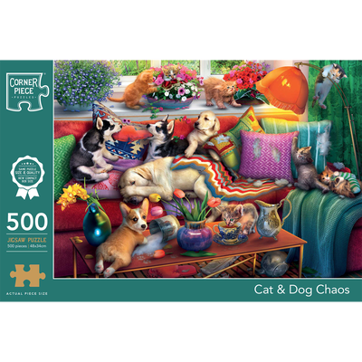 Cat Dog Chaos 500 Piece Jigsaw Puzzle image number 1