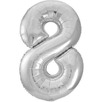 34 Inch Silver Number 8 Helium Balloon image number 1