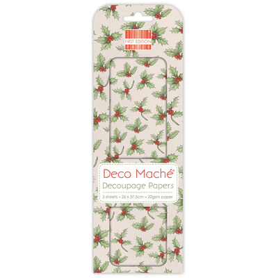 Holly Decoupage Papers - 3 Sheets image number 1