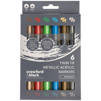 Crawford & Black Twin Tip Metallic Acrylic Markers: Pack of 6