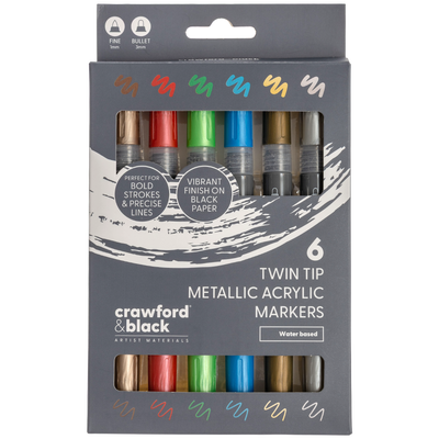 Crawford & Black Twin Tip Metallic Acrylic Markers: Pack of 6 image number 1