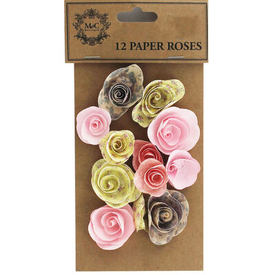12 Assorted Paper Roses image number 1