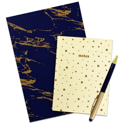 A5 Navy & Gold Marble Flexi Notebook & Pen image number 1