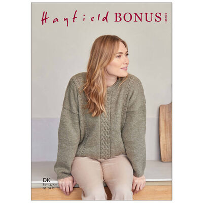 Hayfield Bonus DK: Slouchy Cable Sweater Knitting Pattern 10265 image number 1