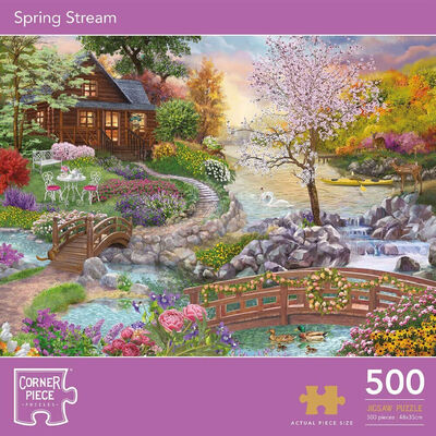 Cottage Garden & Spring Stream 500 Piece Jigsaw Puzzle with Portapuzzle Board Bundle image number 3