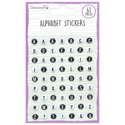 Dovecraft Essentials Alphabet Letter Stickers Black and White - Pack of 63 image number 1