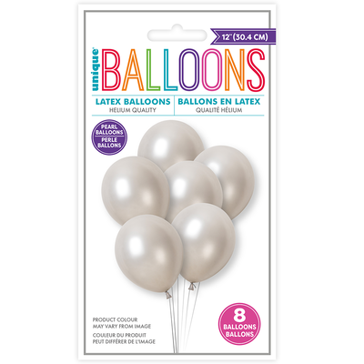 12 Inch Silver Pearl Latex Helium Balloons: Pack of 8 image number 1
