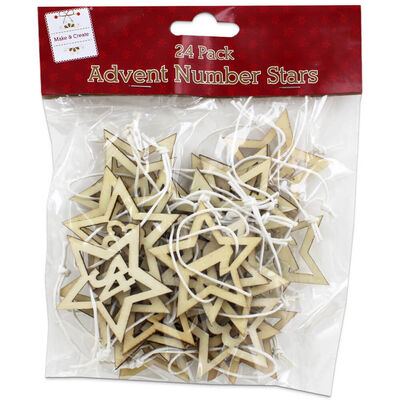 Wooden Hanging Advent Number Stars: Pack of 24 image number 1