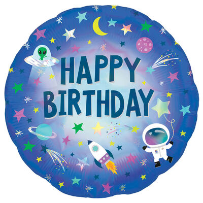 18 Inch Outer Space Happy Birthday Helium Balloon image number 1