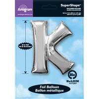 34 Inch Silver Letter K Helium Balloon