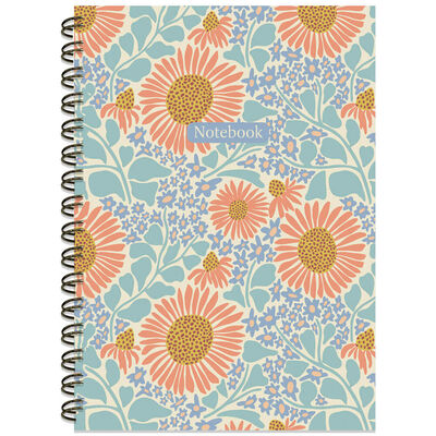 B5 Wiro Blue & Peach Floral Notebook image number 1