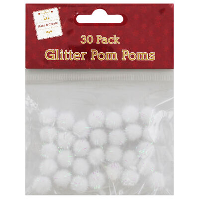 White Glitter Pom Poms: Pack of 30 image number 1