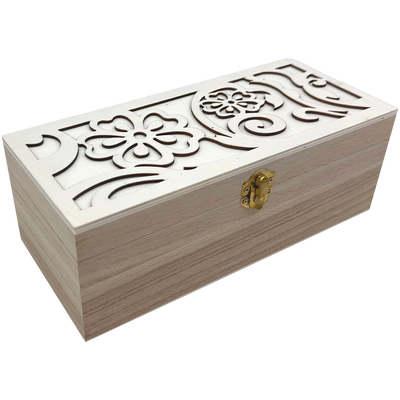 Flower Laser Cut Wooden Box with Clasp: 25 x 11 x 9cm image number 1