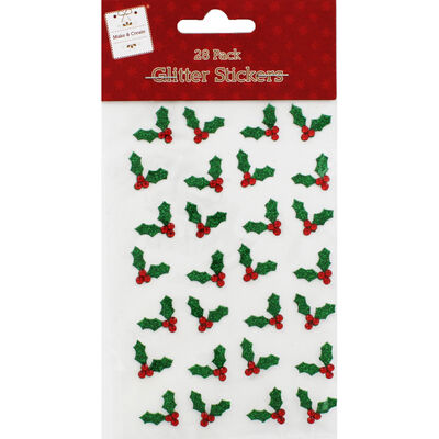 Glitter Holly Stickers: Pack of 28 image number 1