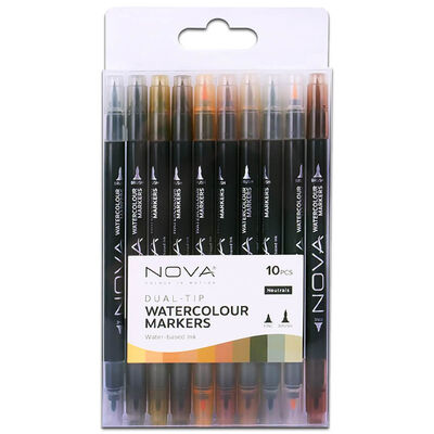 Nova Dual-Tip Watercolour Markers Neutrals: Pack of 10 image number 1