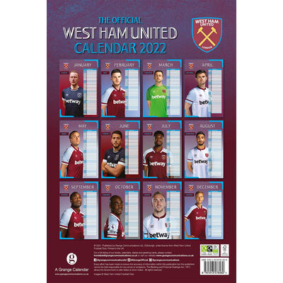 A3 Official West Ham 2022 Calendar image number 3