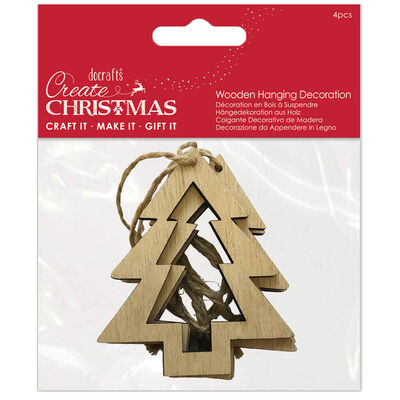 Christmas Tree Wooden Hanging Decoration: Pack of 4 image number 1