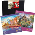 Cottage in the Woods 1000 Piece & Canal Barge 500 Piece Jigsaw Puzzle with Portapuzzle Standard Jigsaw Accessory Bundle image number 1