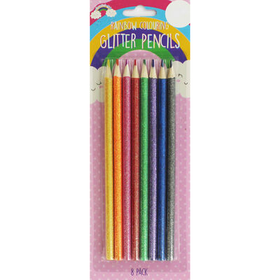 Rainbow Colouring Glitter Pencils - 8 Pack