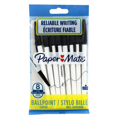 Papermate Black Capped Ballpoint Pens - 8 Pack image number 1