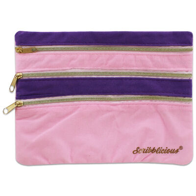 Scribblicious 3 Pocket Pencil Case: Pink & Lilac image number 1