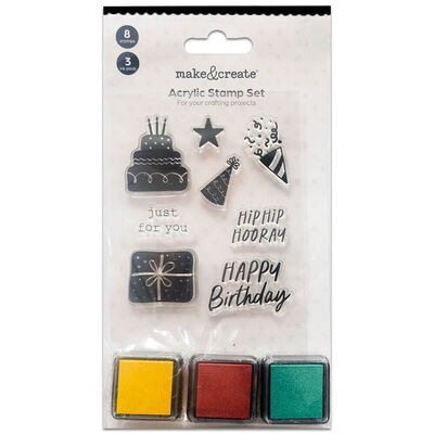 Happy Birthday Acrylic Stamp & Ink Set image number 1