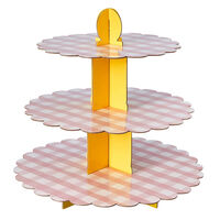 Gingham 3 Tier Pink Cake Stand