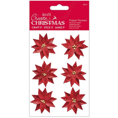 Red Paper Poinsettia Flowers: Pack of 6 image number 1