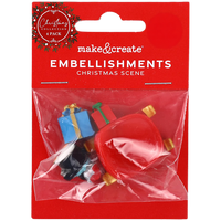 Christmas Resin Sleigh & Presents Embellishments: Pack of 4