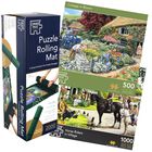 Horse Riders in Village 1000 Piece & Cottage in Bloom 500 Piece Jigsaw Puzzle with Puzzle Rolling Mat Bundle image number 1