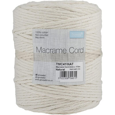 Trimits: Natural Cotton Macrame Cord 175m x 4mm image number 1