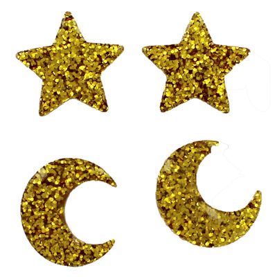 Gold Glitter Star and Moon Embellishments - 4 Pack image number 2