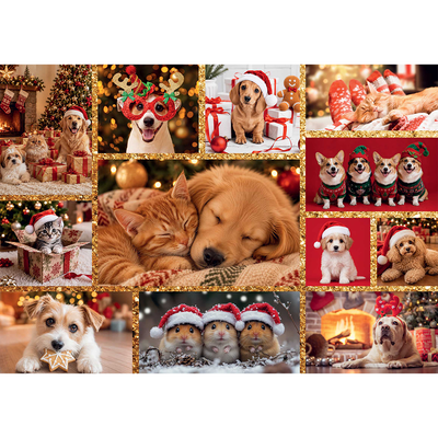 Family Puzzle Cosy Christmas Pets 410 Piece Jigsaw Puzzle image number 2