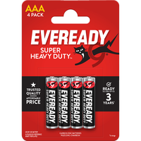 Eveready Super Heavy Duty AAA Batteries: Pack of 4