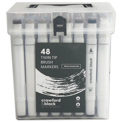 Crawford & Black Twin Tip Brush Markers: Pack of 48 image number 1