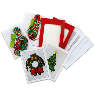 Make Your Own Cross Stitch Card Kit: Christmas Wreath and Tree image number 1