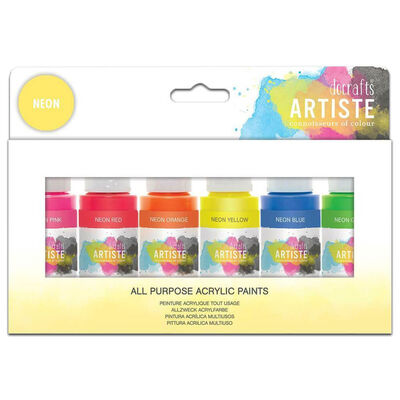 DoCrafts Artiste Neon Acrylic Paints: Pack of 6 image number 1